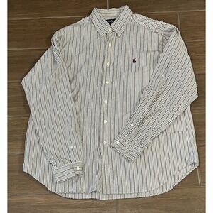 Ralph Lauren Mens's Striped Shirt XL Red Gray Classic Fit Preppy